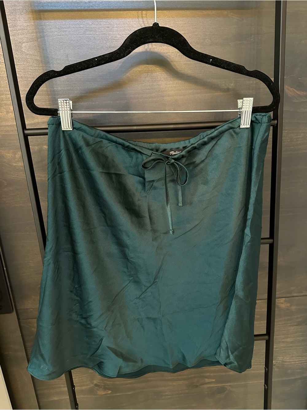 Madewell Teal Satin Drawstring A-Line Skirt